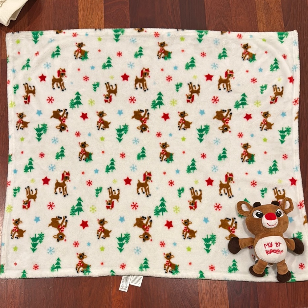 Rudolph Baby Blanket with Plush Toy